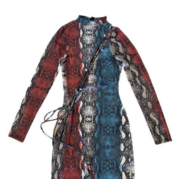 May Pink Snake Print Jumpsuit Small Long Sleeve Bold Y2K Night Out Trendy - Picture 3 of 10